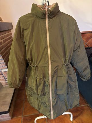 Plumas reversible beige y verde