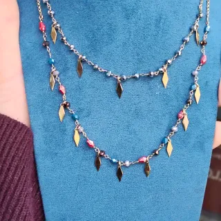 Gargantilla doble baño oro plata piedras