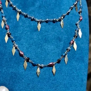 Gargantilla doble baño oro plata piedras