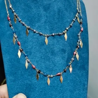 Gargantilla doble baño oro plata piedras