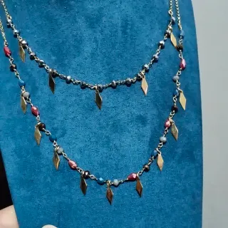 Gargantilla doble baño oro plata piedras