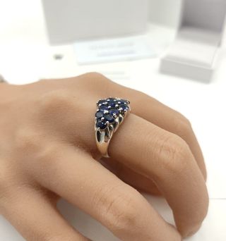Anillo Plata Zafiro Azul Natural Mujer