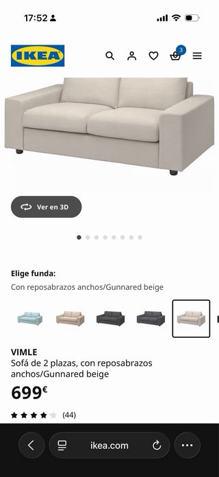Sofá 2 plazas 185cm IKEA VIMLE beige
