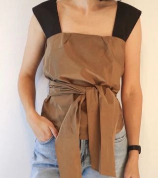 Max Mara Blusa Seta e Cotone Marrone Nero