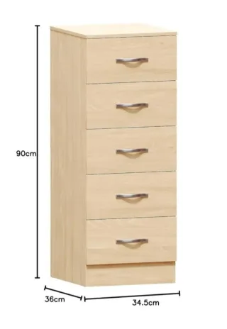 Cómoda de 5 cajones de madera