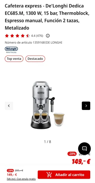 Cafetera DeLonghi nueva con tiquet y garantía
