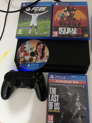 Consola PS4 Negra + 3 Juegos con mas juegos dentro