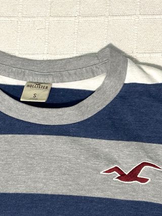 Camiseta Hollister Rayas Azul Gris Blanco S