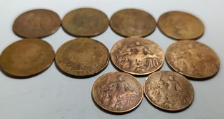 Lote 10 monedas cobre Francia 5 y 10 cent.