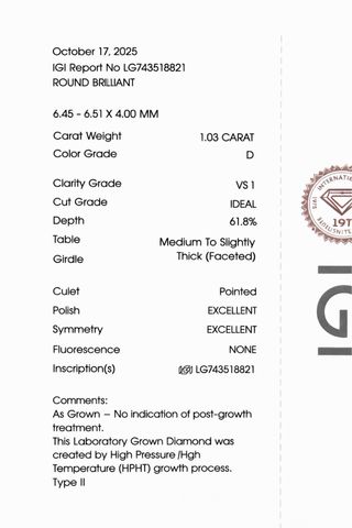 Diamante 1,03 ct D VS1 IGI – Corte Ideal