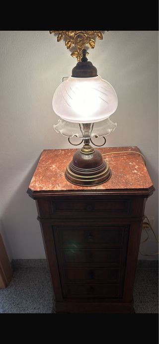 Lámpara de mesa vintage madera y metal