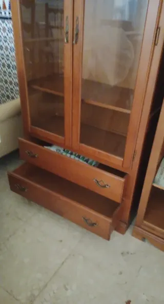 Vitrina y estantería de madera