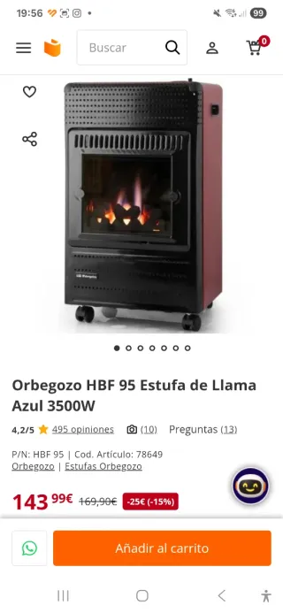 Estufa de gas negra