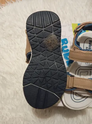 Sandalias niño piel azul y marrón