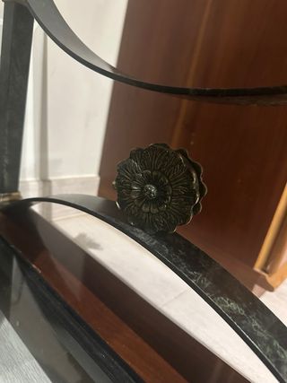 Mesa centro madera metal verde dorado cristal