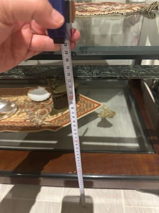 Mesa centro madera metal verde dorado cristal