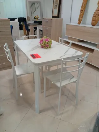 Mesa comedor mármol metal y sillas Info742018324
