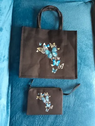 Set Borsa e Pochette Farfalle Blu Nuove
