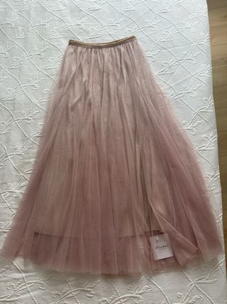 Falda larga tul rosa y dorado
