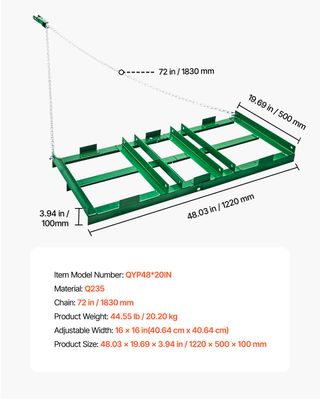 Erpice Trainato 1220 x 500 x100mm Barre Regolabili
