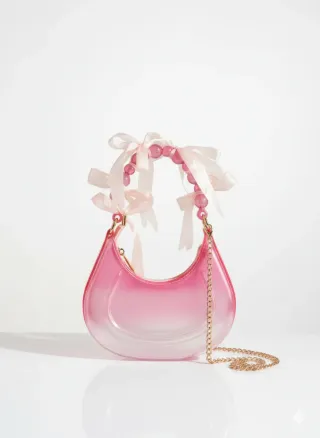 Bolso Hombro Transparente Rosa Perlas
