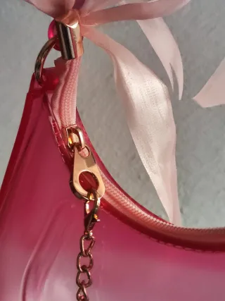 Bolso Hombro Transparente Rosa Perlas