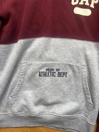 Sudadera GAP Capucha Roja y Gris Talla S Vintage