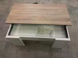 Mesa centro elevable madera y blanco