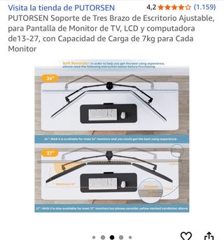 PUTORSEN Soporte 3 Monitores Escritorio