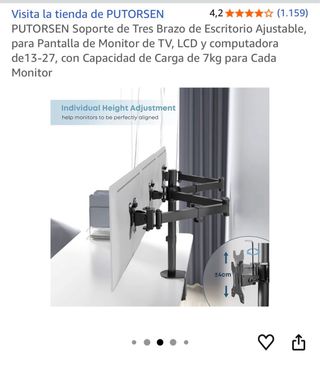 PUTORSEN Soporte 3 Monitores Escritorio