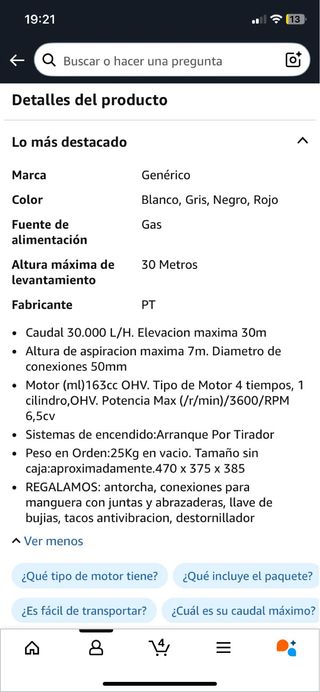 Bomba de agua gasolina