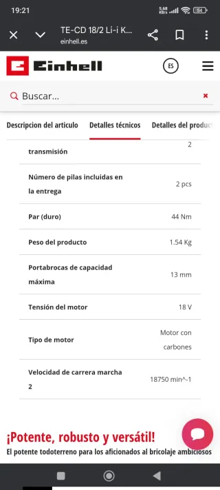 Taladro Percutor atornillador Einhell con bateria