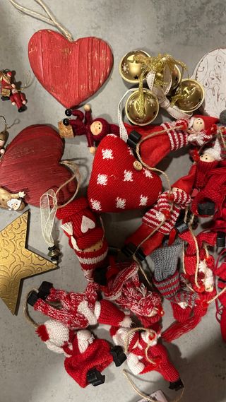 Adornos Navidad Corazón Madera y Tela