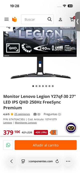 Monitor 250Hz 2K 0.5ms Lenovo