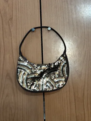 Bolso lentejuelas café y dorado