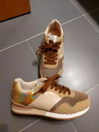 Deportivas Pepe Jeans Mujer Beige y Dorado