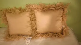 Juego 2 cojines Zara plumas beige