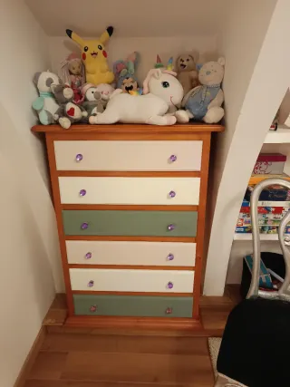 Cómoda 6 cajones madera y tela