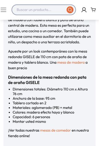 Mesa comedor redonda 110 cm nueva en su caja
