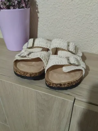 Zuecos corcho y tela beige