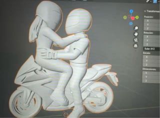 Figura de moto con dos figuras