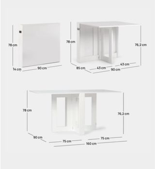 Mesa comedor plegable rectangular lacada blanca