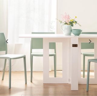 Mesa comedor plegable rectangular lacada blanca