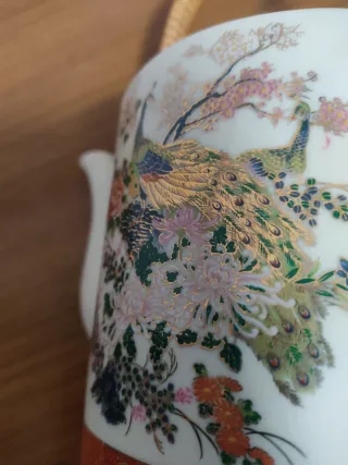 Tetera cerámica japonesa bambú años 70