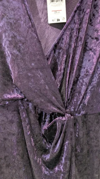 Vestido Terciopelo Mango Morado Talla S