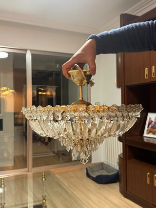 Lámpara de techo antigua de cristal y metal