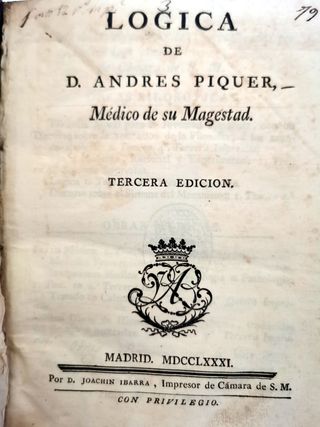 Lógica de Andres Piquer -Libro de 1781