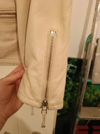 Cazadora Biker Piel Beige