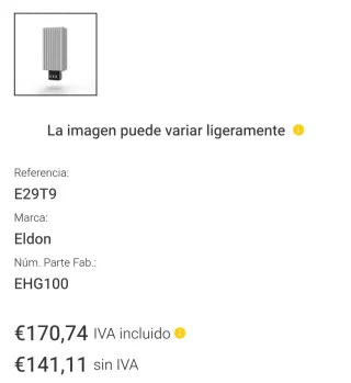 Calefactor Eldon EHG100 para armario
