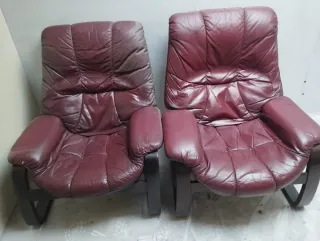 2 Sillones de Cuero Marrón/Rojo
